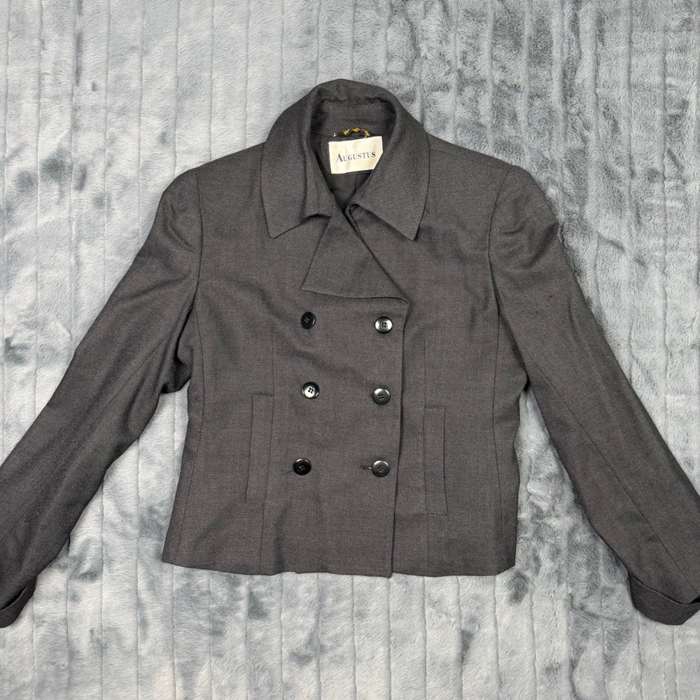 Augustus Womens 100% Wool Double Breasted Blazer Jacket Gray Size 10 Vintage